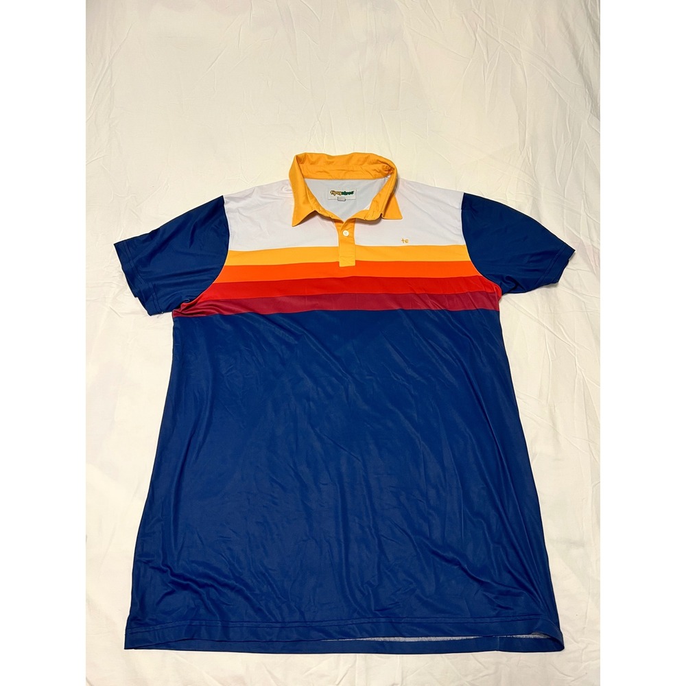 Tipsy Elves Mens 3XL Retro Striped Polo Shirt Short Sleeve Colorblock Yellow Red